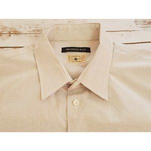 John Varvatos USA Mens Dress Shirt 16.5 Yellow Striped Button Down Long Sleeve
